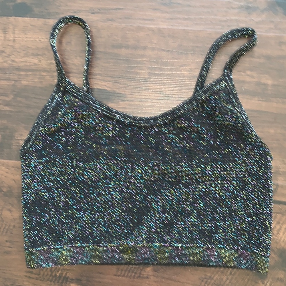 BLACK BRA TOP WITH MULTICOLOR METALLIC THREAD